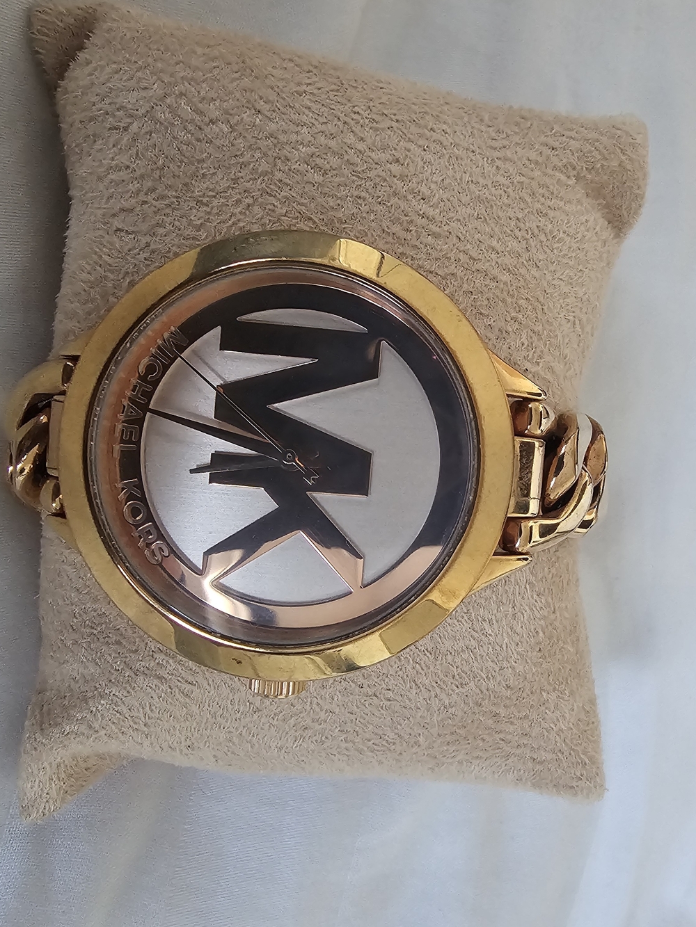 Michael Kors Gold-Tone Men’s MK Logo Bracelet Watch